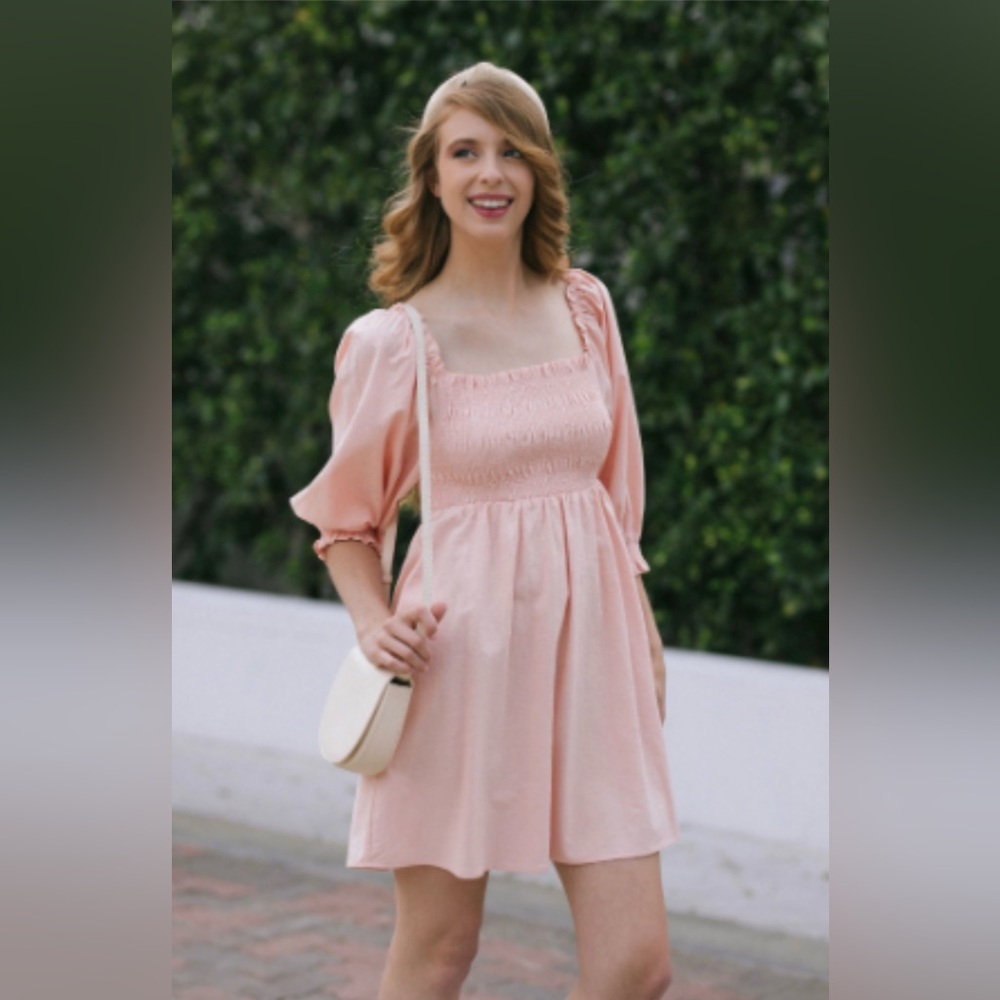 EUC Morning Lavender Zuri Smocked Pink Mini Dress - L